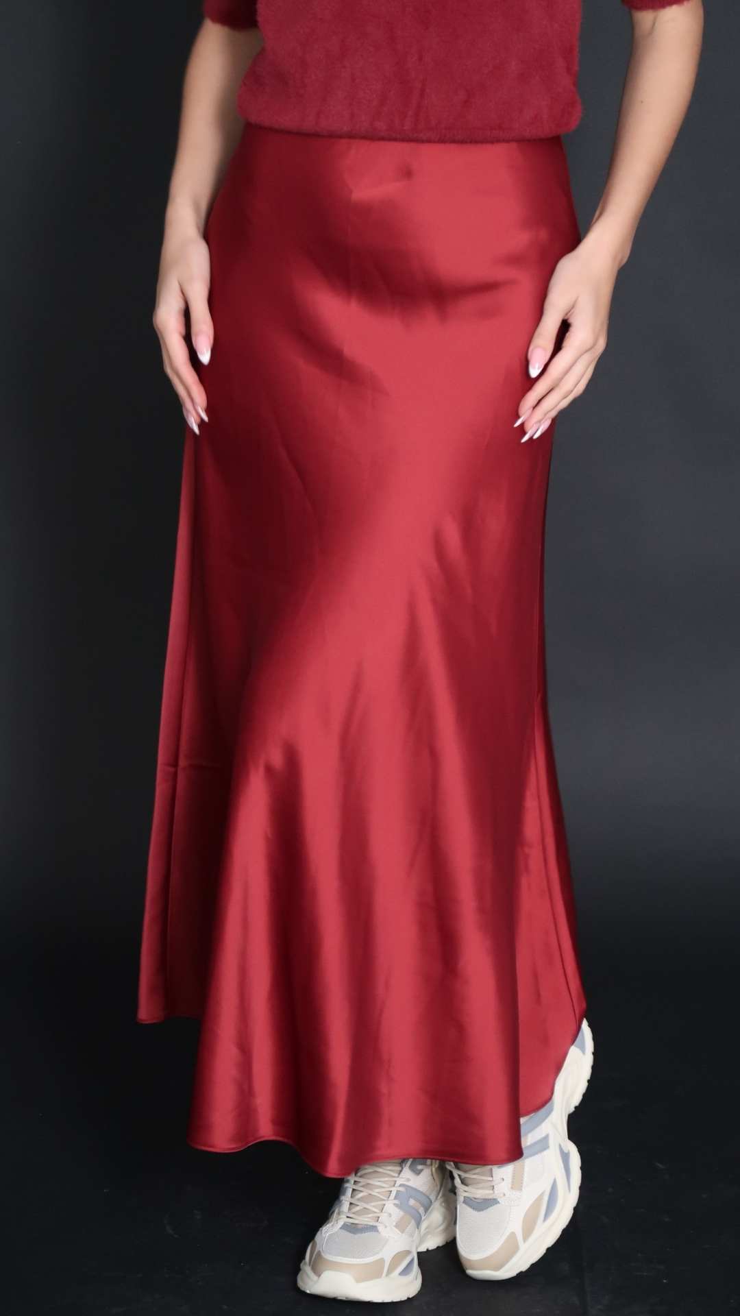 Scarlet Sateen Long Skirt